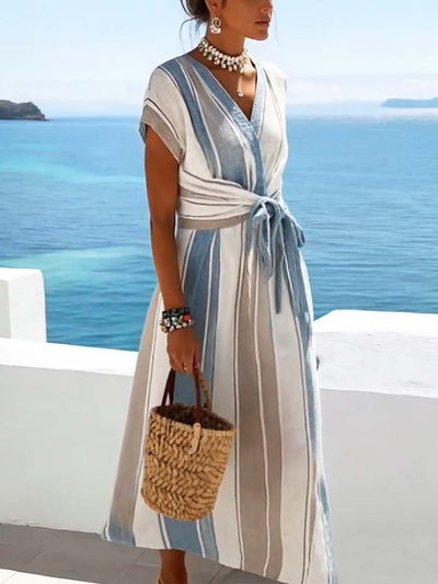 Elara | Coastal Stripe Wrap Dress