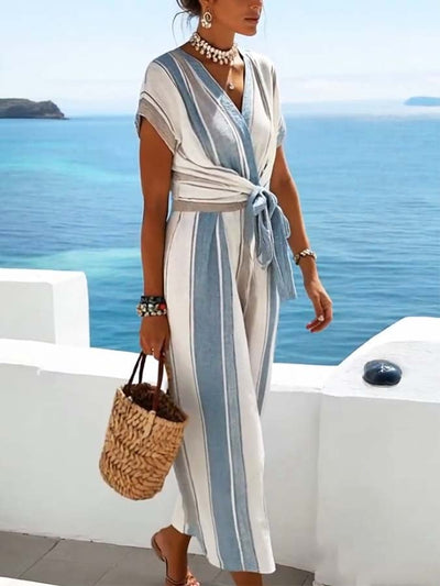 Elara | Coastal Stripe Wrap Dress
