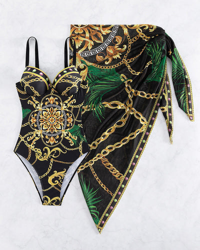 Darius™ | Push-Up Swimsuit with Chains and Skirt