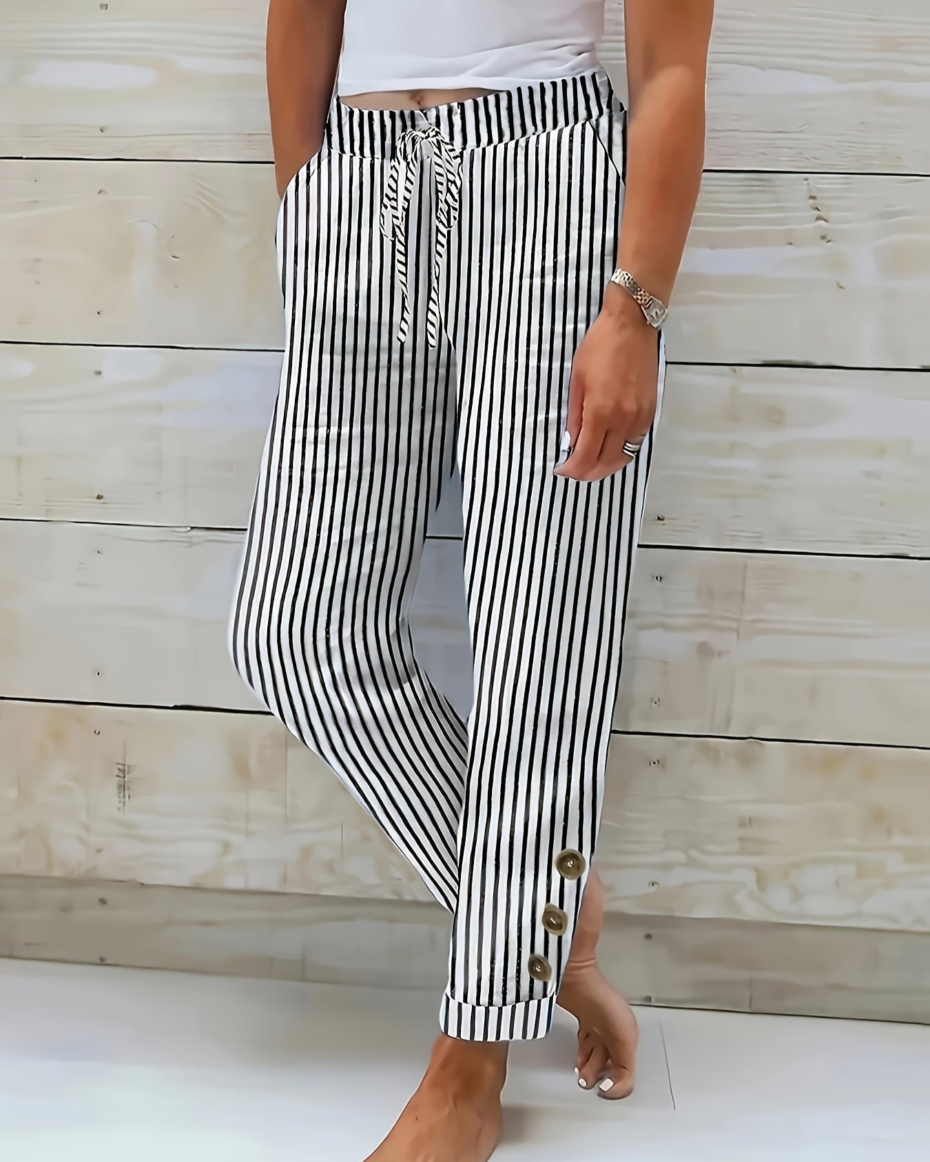 Zara | Chic Buttoned Stripe Trousers