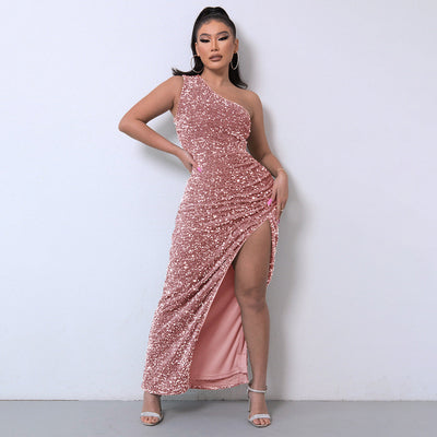 Solenne | One-Shoulder Sequin Gown
