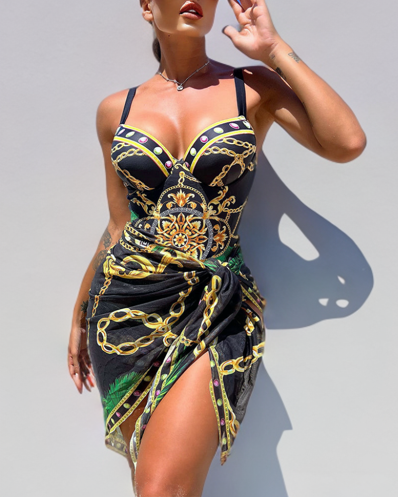 Darius™ | Push-Up Swimsuit with Chains and Skirt