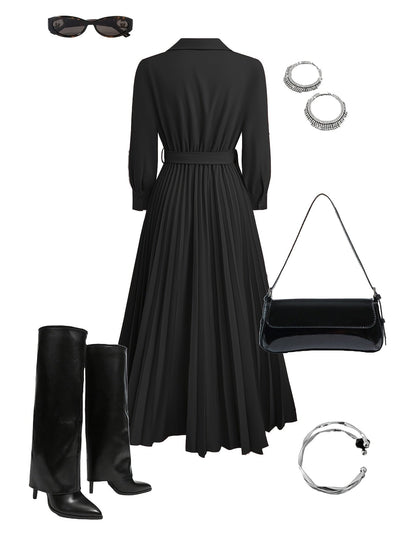Elyssa | Pleated Belted Maxi Dress