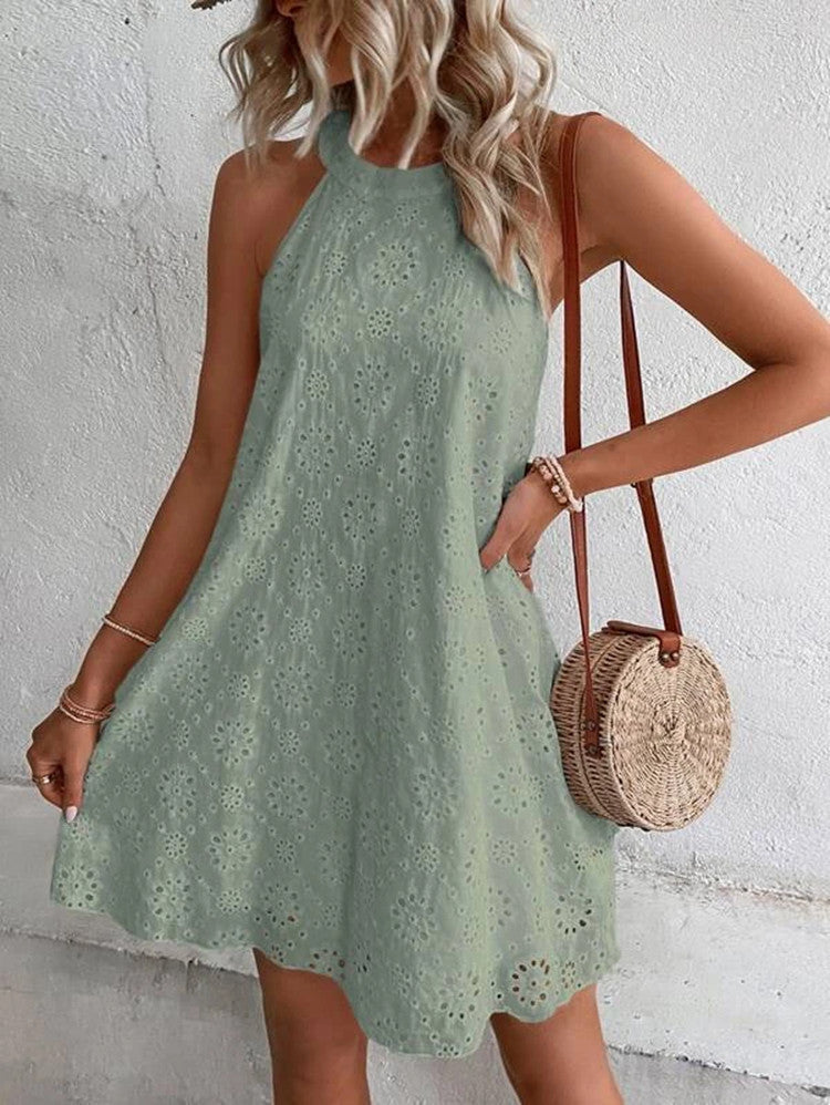 Kiri | Eyelet Halter Mini Dress